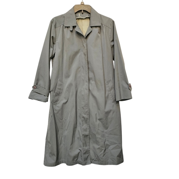 London Fog Grey Trench Rain Coat 65% Polyester 35% Combed Cotton Size 10P - Picture 1 of 4